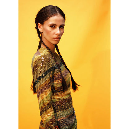 Nikita Mhaisalkar Green Stripe Print Tunic Dress