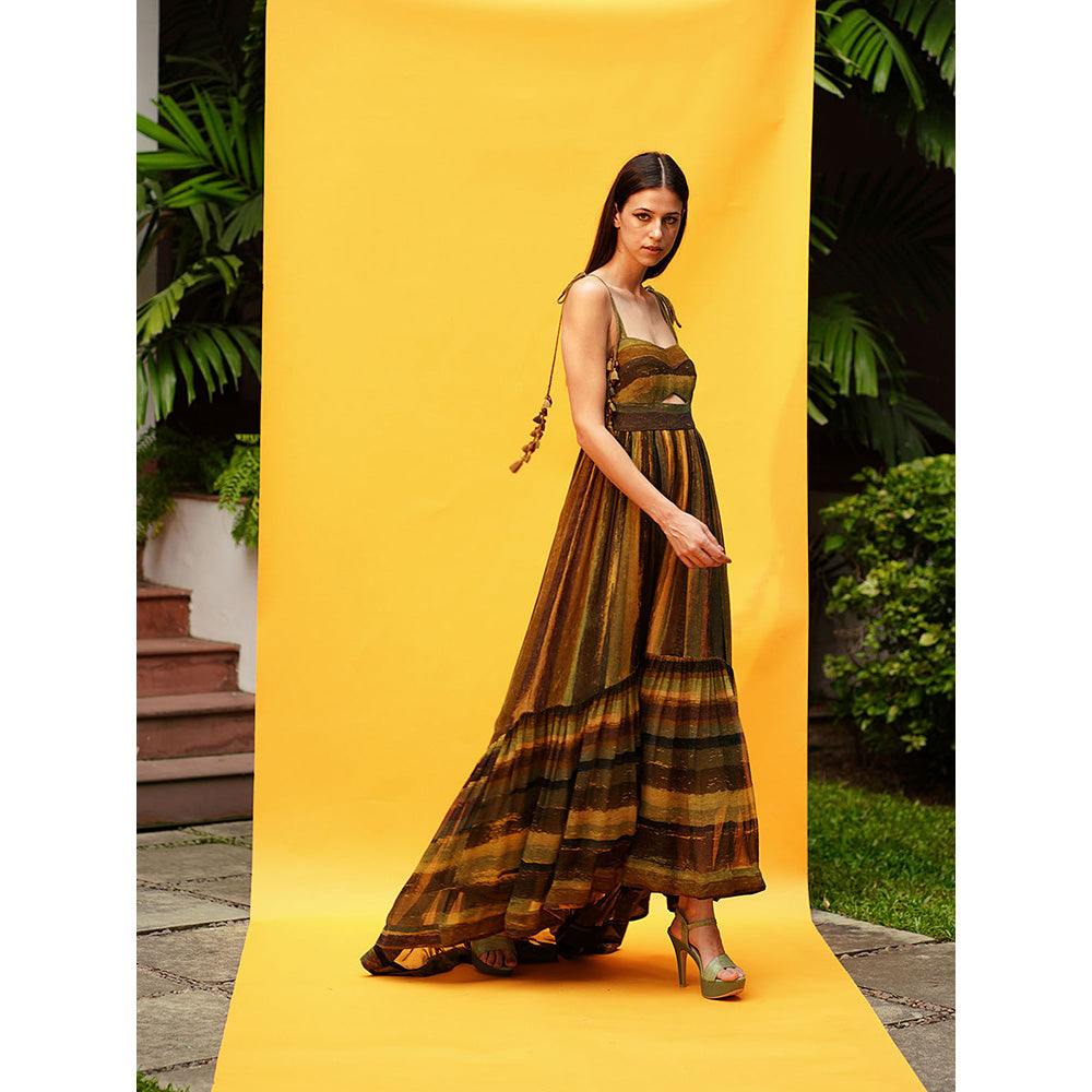 Nikita Mhaisalkar Green Stripe Print Cut-out High Low Dress