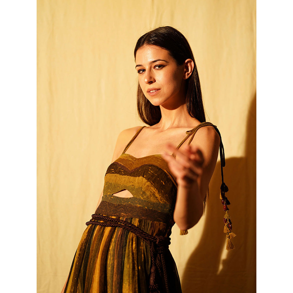 Nikita Mhaisalkar Green Stripe Print Cut-out High Low Dress