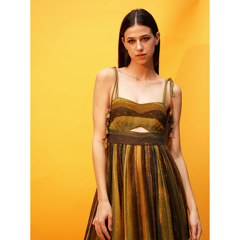 Nikita Mhaisalkar Green Stripe Print Cut-out High Low Dress