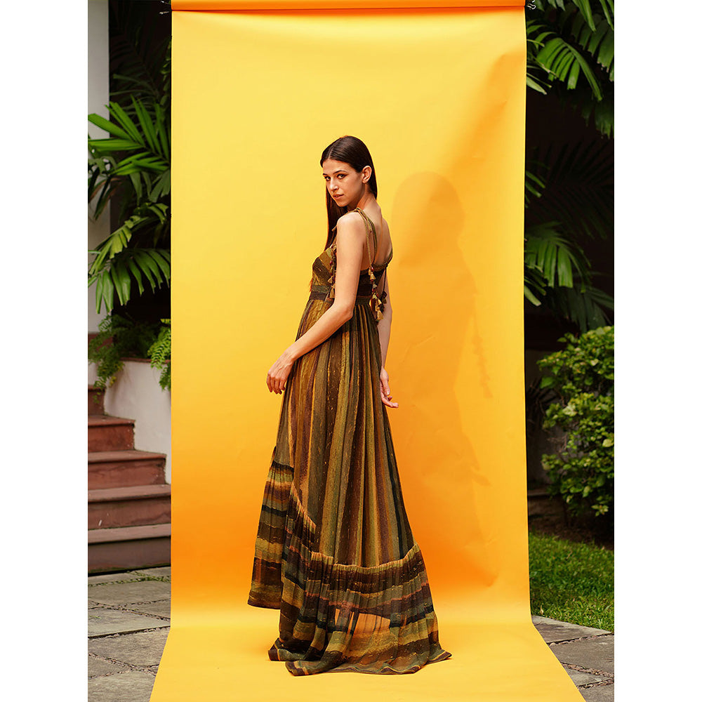 Nikita Mhaisalkar Green Stripe Print Cut-out High Low Dress