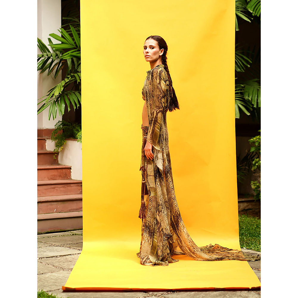 Nikita Mhaisalkar Green Python Print Pants & Jacket (Set of 2)