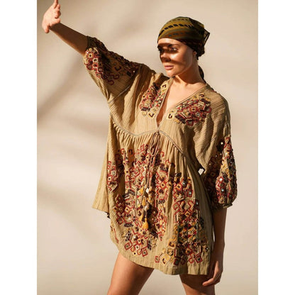 Nikita Mhaisalkar Khaki Short Dress