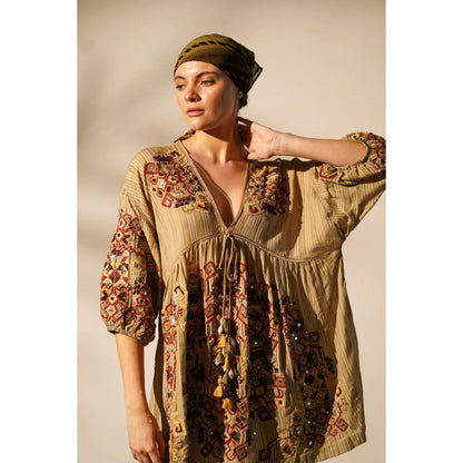 Nikita Mhaisalkar Khaki Short Dress