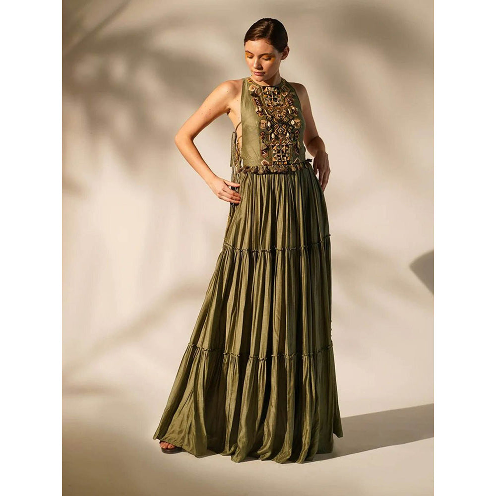 Nikita Mhaisalkar Olive Round Neck Maxi