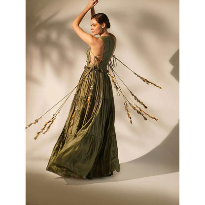 Nikita Mhaisalkar Olive Round Neck Maxi