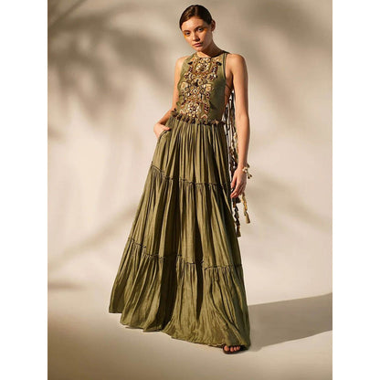 Nikita Mhaisalkar Olive Round Neck Maxi