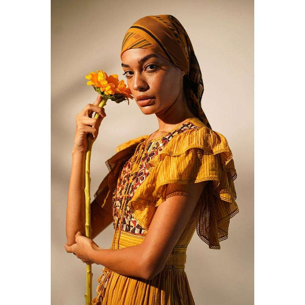 Nikita Mhaisalkar Maxi with Hand Thread and Wooden Embellishment and Belt (Set of 2)