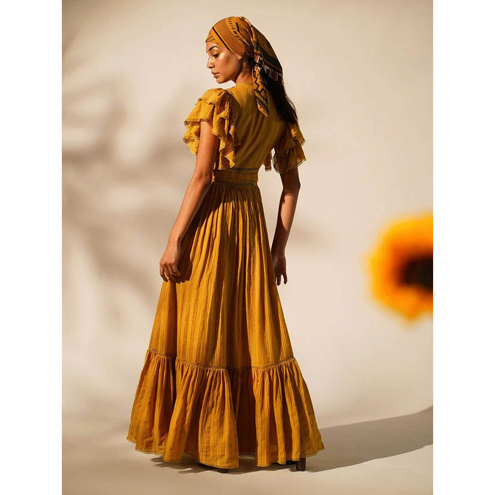 Nikita Mhaisalkar Maxi with Hand Thread and Wooden Embellishment and Belt (Set of 2)