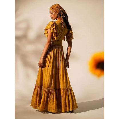 Nikita Mhaisalkar Maxi with Hand Thread and Wooden Embellishment and Belt (Set of 2)