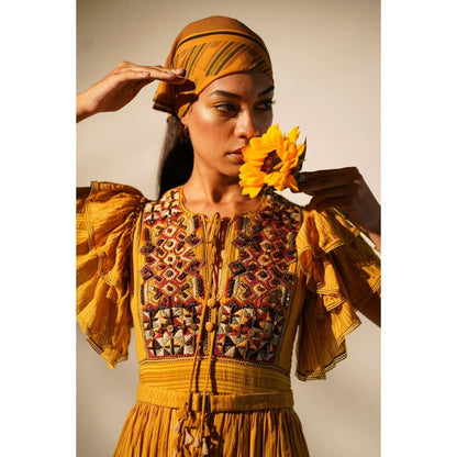 Nikita Mhaisalkar Maxi with Hand Thread and Wooden Embellishment and Belt (Set of 2)