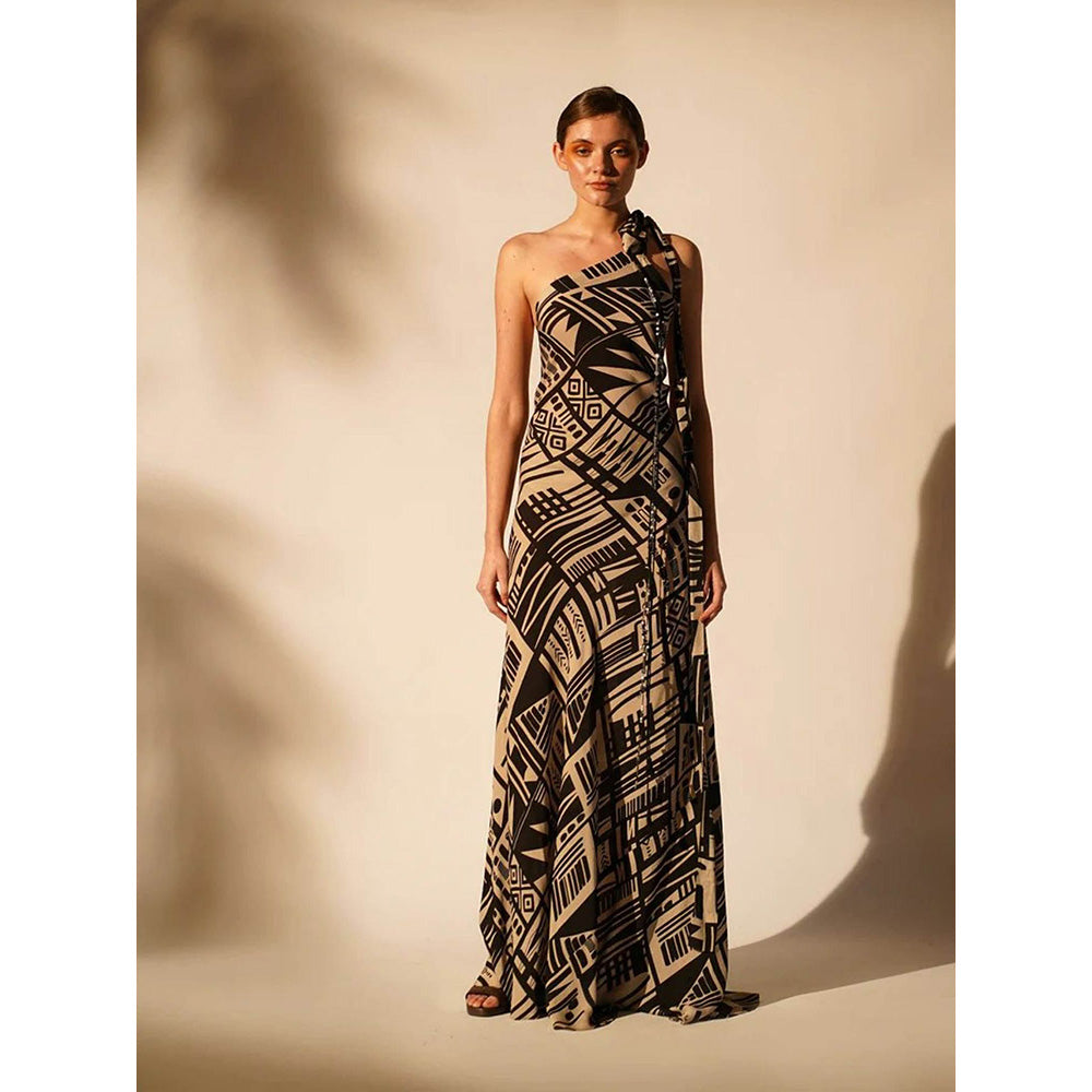Nikita Mhaisalkar Black Abstract Print One Shoulder Dress