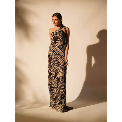 Nikita Mhaisalkar Black Abstract Print One Shoulder Dress