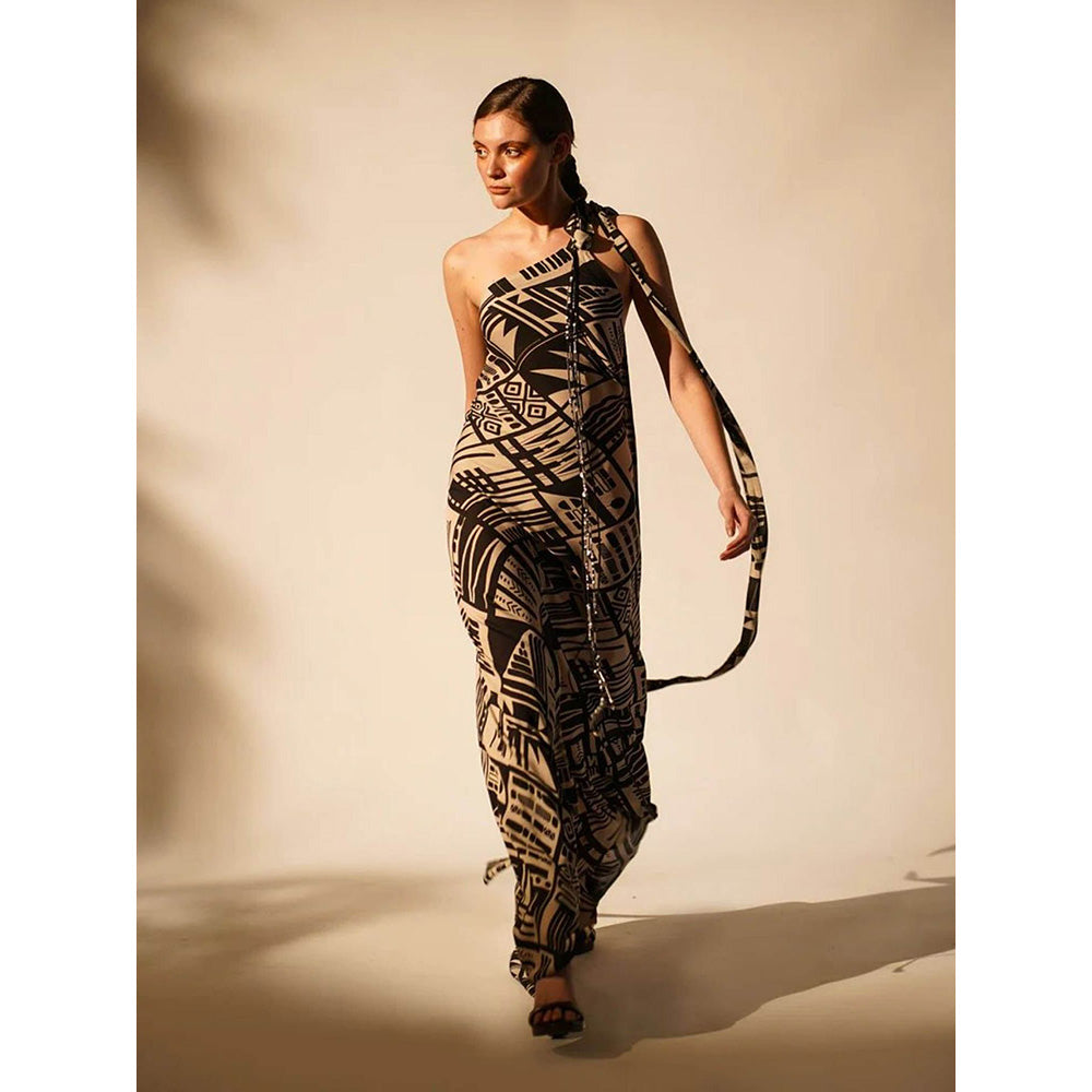 Nikita Mhaisalkar Black Abstract Print One Shoulder Dress