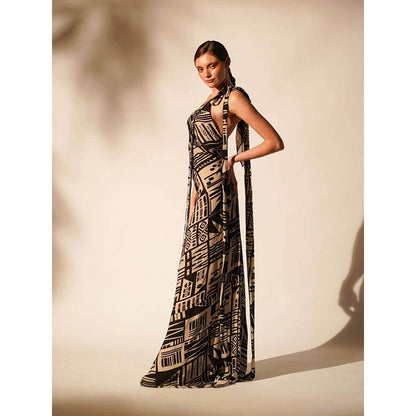 Nikita Mhaisalkar Black Abstract Print One Shoulder Dress