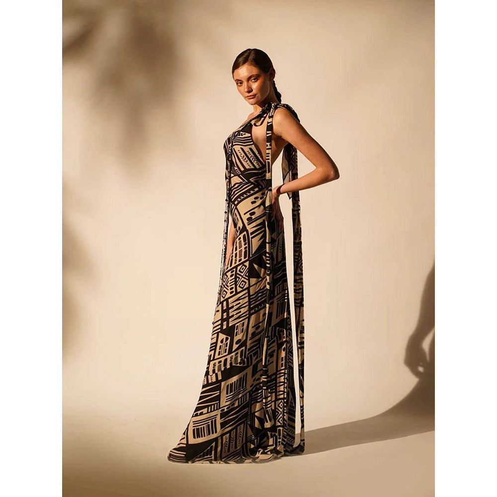 Nikita Mhaisalkar Black Abstract Print One Shoulder Dress