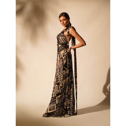 Nikita Mhaisalkar Black Abstract Print One Shoulder Dress