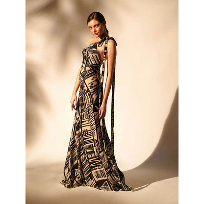 Nikita Mhaisalkar Black Abstract Print One Shoulder Dress
