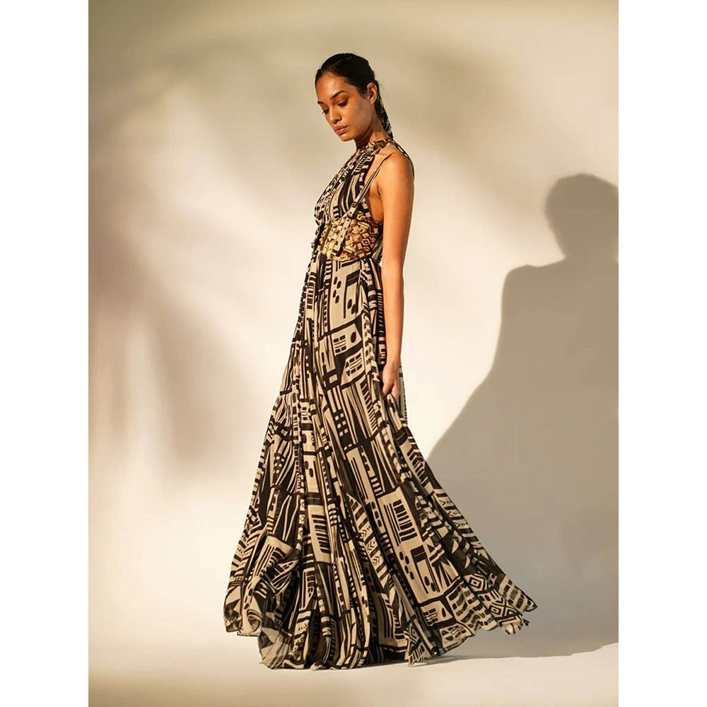 Nikita Mhaisalkar Black Abstract Print Halter Neck Maxi
