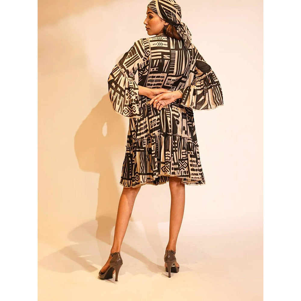 Nikita Mhaisalkar Black Base Abstract Print Knee Length Dress