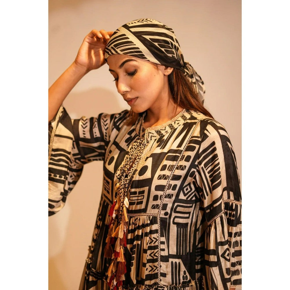 Nikita Mhaisalkar Black Base Abstract Print Knee Length Dress