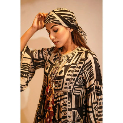 Nikita Mhaisalkar Black Base Abstract Print Knee Length Dress