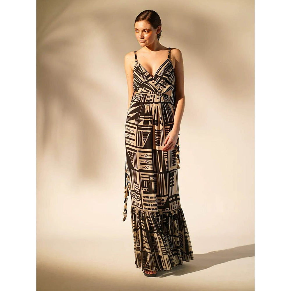 Nikita Mhaisalkar Black Base Abstract Print Double Georgette Dress