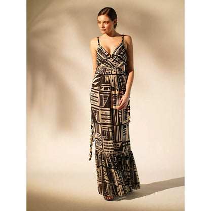 Nikita Mhaisalkar Black Base Abstract Print Double Georgette Dress