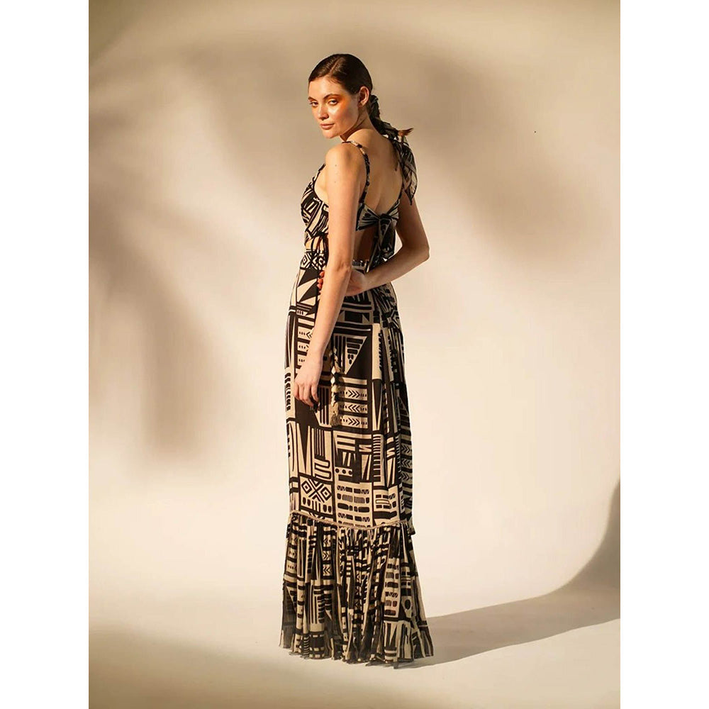 Nikita Mhaisalkar Black Base Abstract Print Double Georgette Dress