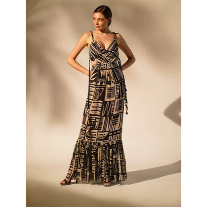 Nikita Mhaisalkar Black Base Abstract Print Double Georgette Dress
