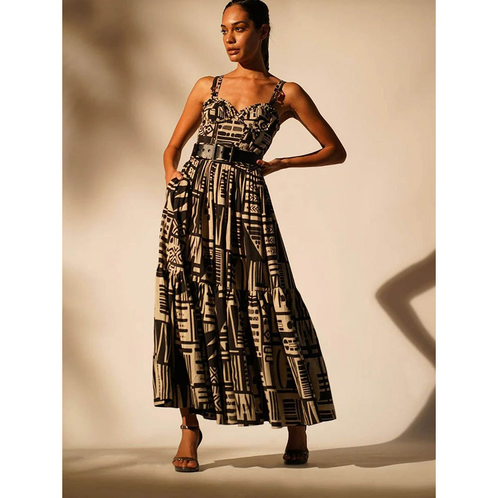 Nikita Mhaisalkar Black Abstract Print Maxi Dress (Set of 2)
