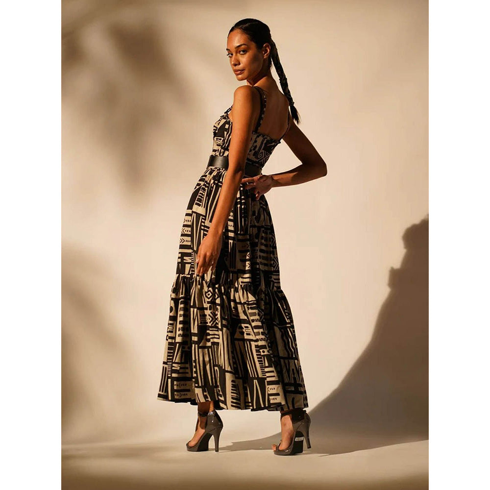 Nikita Mhaisalkar Black Abstract Print Maxi Dress (Set of 2)
