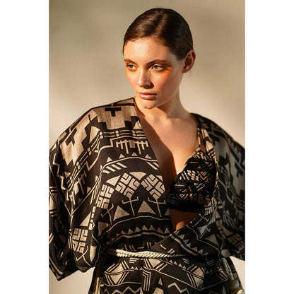 Nikita Mhaisalkar Black Base Aztec Print Coord (Set of 2)