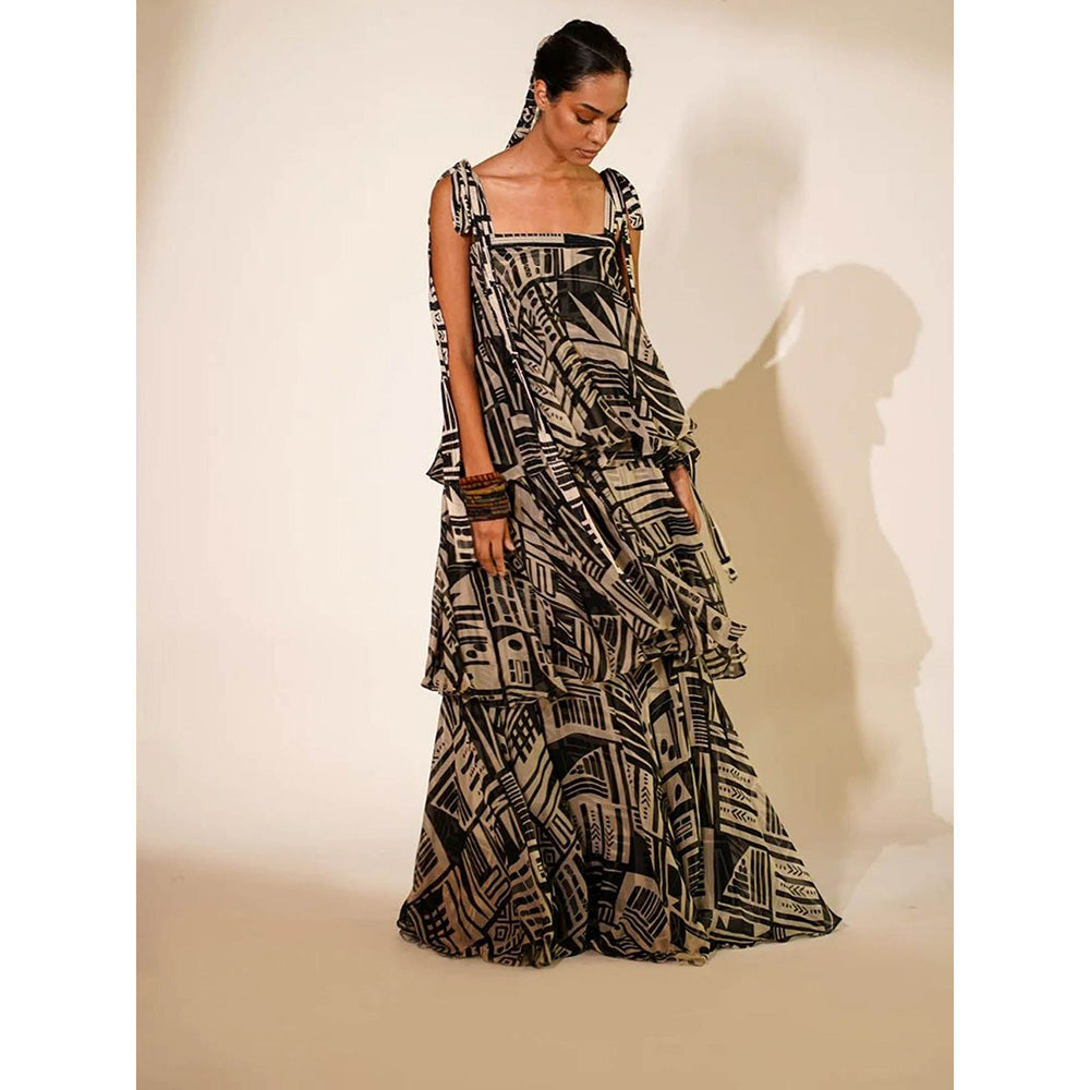 Nikita Mhaisalkar Black Base Abstract Print Tiered Maxi Dress