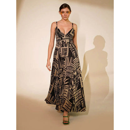 Nikita Mhaisalkar Black and White Abstract Print Dress (Set of 2)