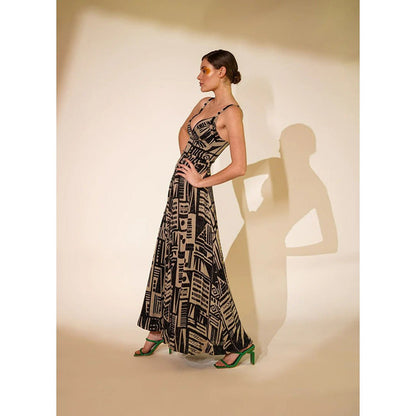 Nikita Mhaisalkar Black and White Abstract Print Dress (Set of 2)