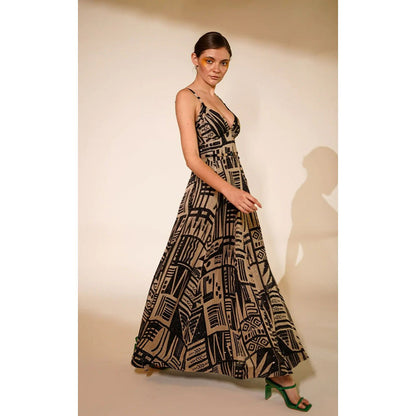 Nikita Mhaisalkar Black and White Abstract Print Dress (Set of 2)