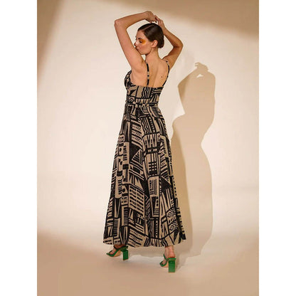 Nikita Mhaisalkar Black and White Abstract Print Dress (Set of 2)