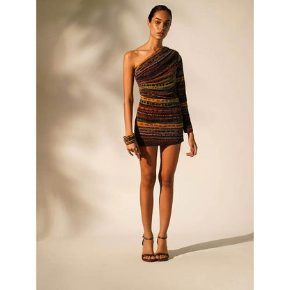 Nikita Mhaisalkar Multicolour Stripe Print One Shoulder Short Dress