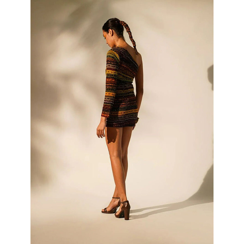 Nikita Mhaisalkar Multicolour Stripe Print One Shoulder Short Dress