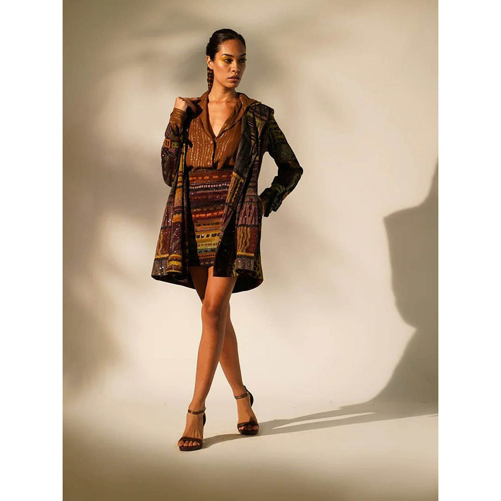 Nikita Mhaisalkar Stripe Multicolour Print Short Skirt