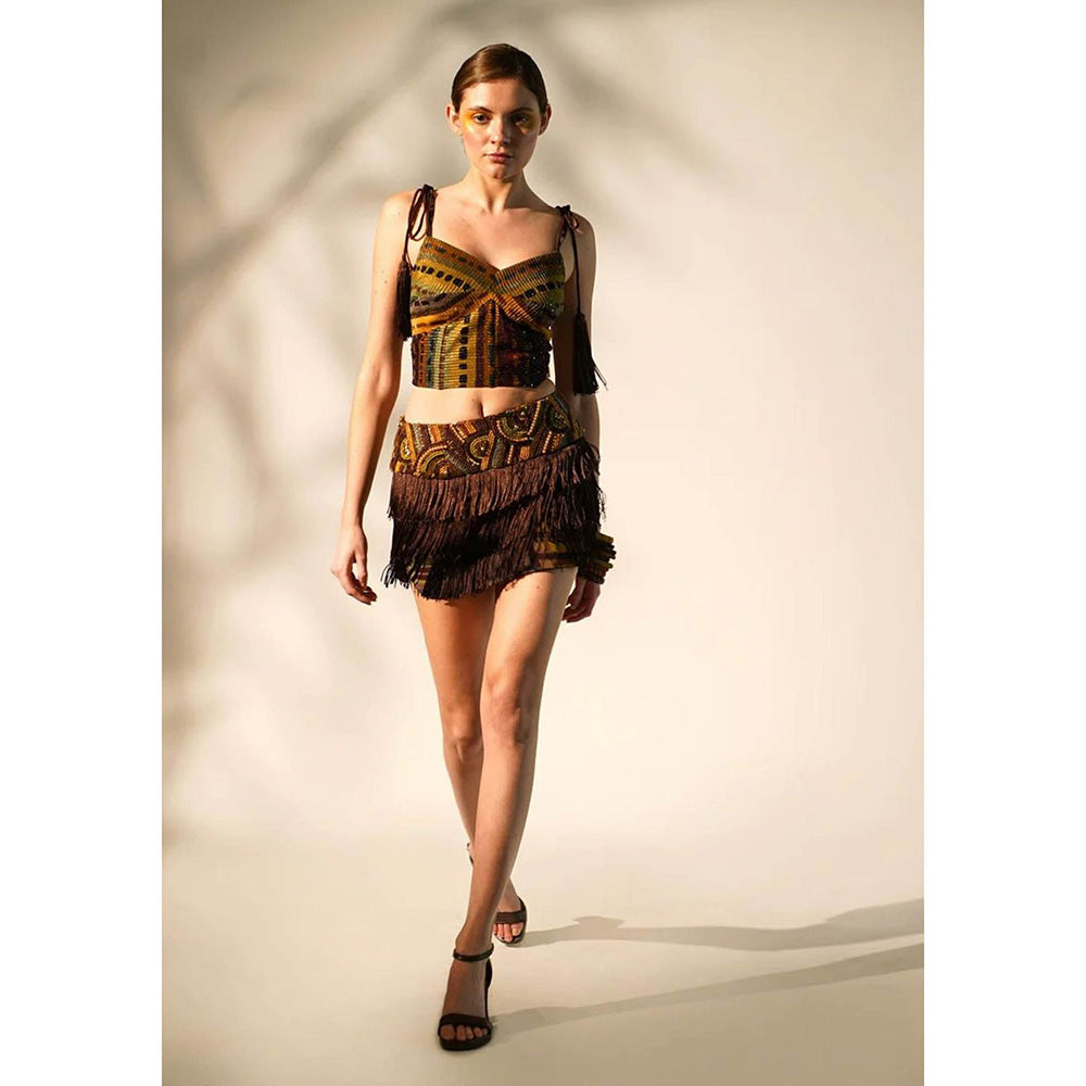 Nikita Mhaisalkar Multicolour Stripe Print Short Skirt with Hand Baroque in Metallic