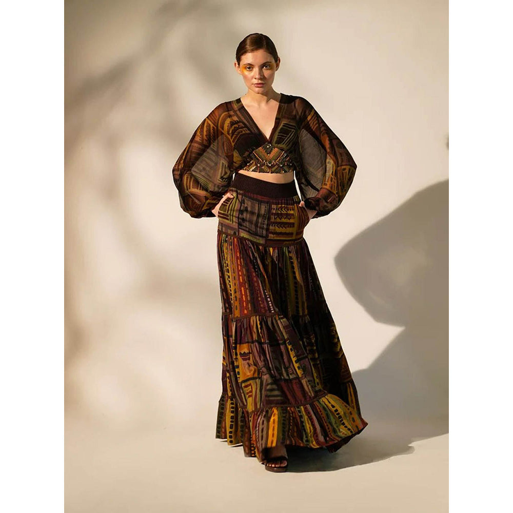 Nikita Mhaisalkar Multicolour Abstract Print Crop Top with Hand Baroque in Metallic