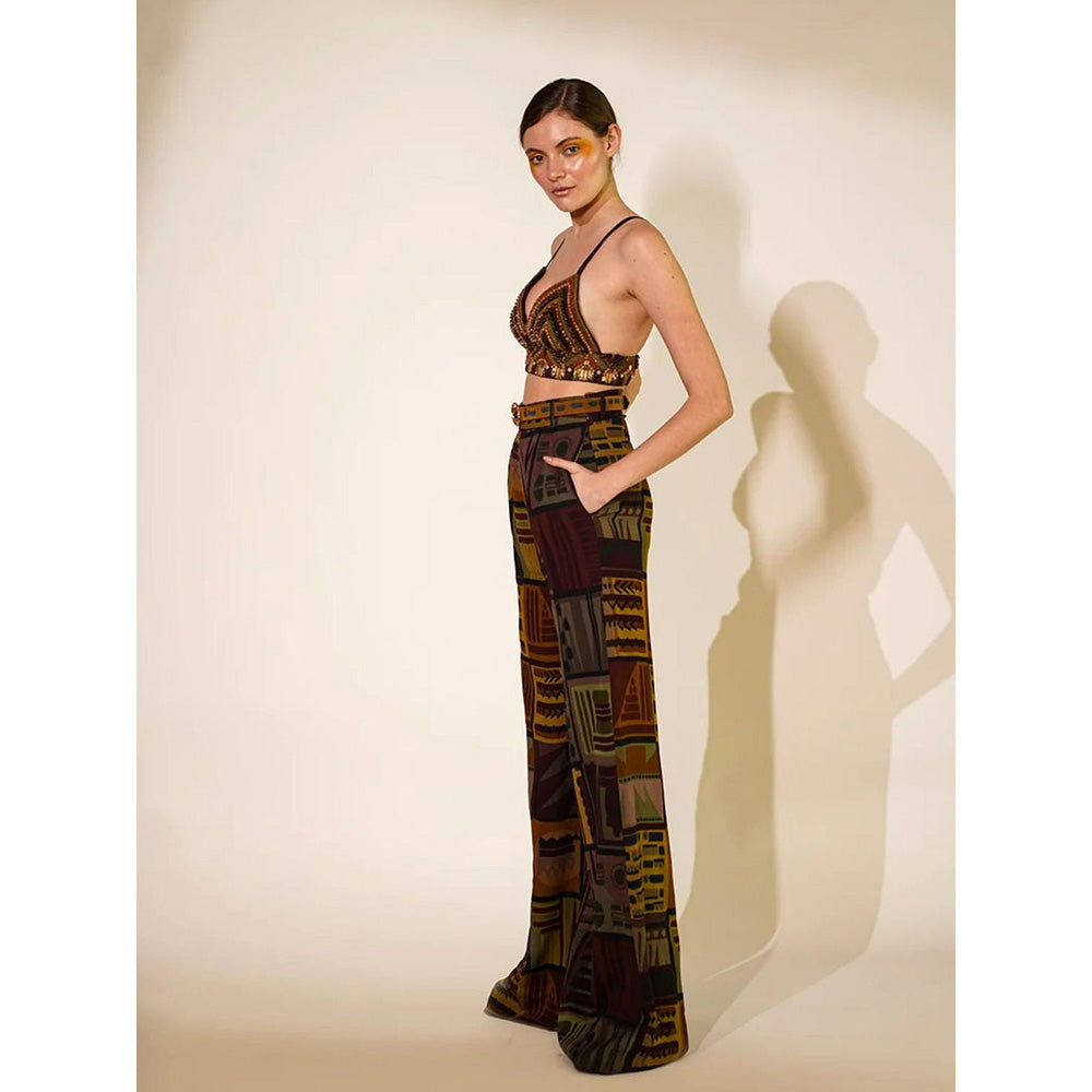 Nikita Mhaisalkar Multicolour Abstract Print Pant with Belt (Set of 2)