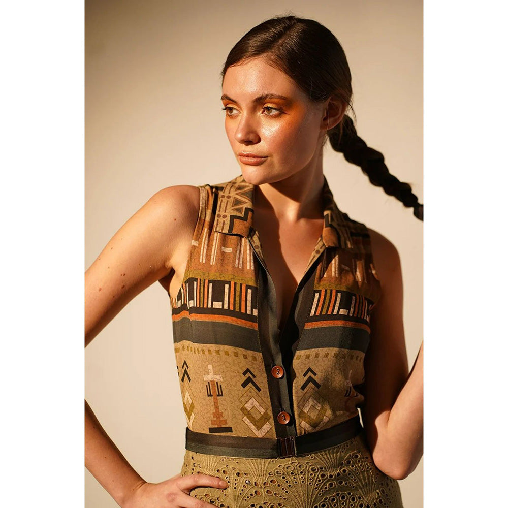 Nikita Mhaisalkar Green Aztec Print Bodysuit