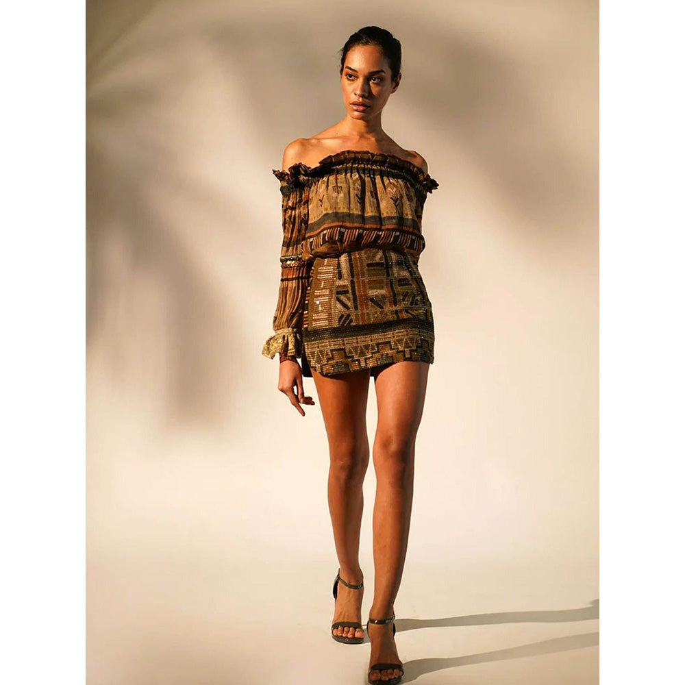 Nikita Mhaisalkar Green Aztec Print Skirt