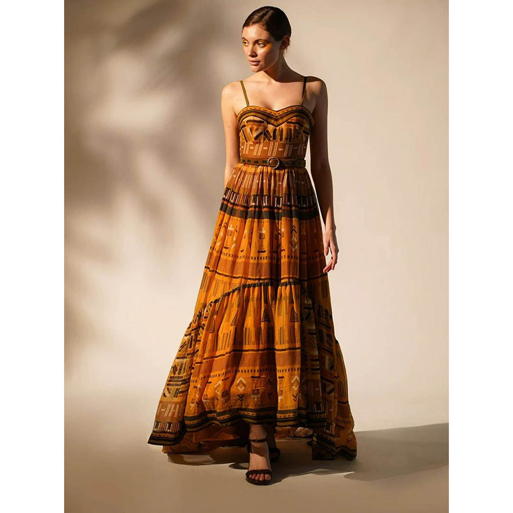 Nikita Mhaisalkar Mustard Aztec Print Maxi (Set of 2)