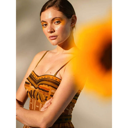 Nikita Mhaisalkar Mustard Aztec Print Maxi (Set of 2)