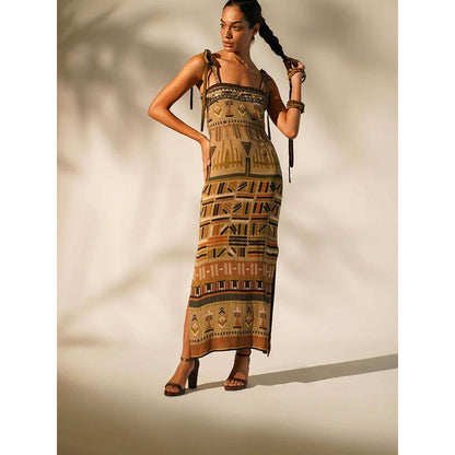 Nikita Mhaisalkar Green Aztec Tube Dress with Hand Thread and Wooden Embellishment