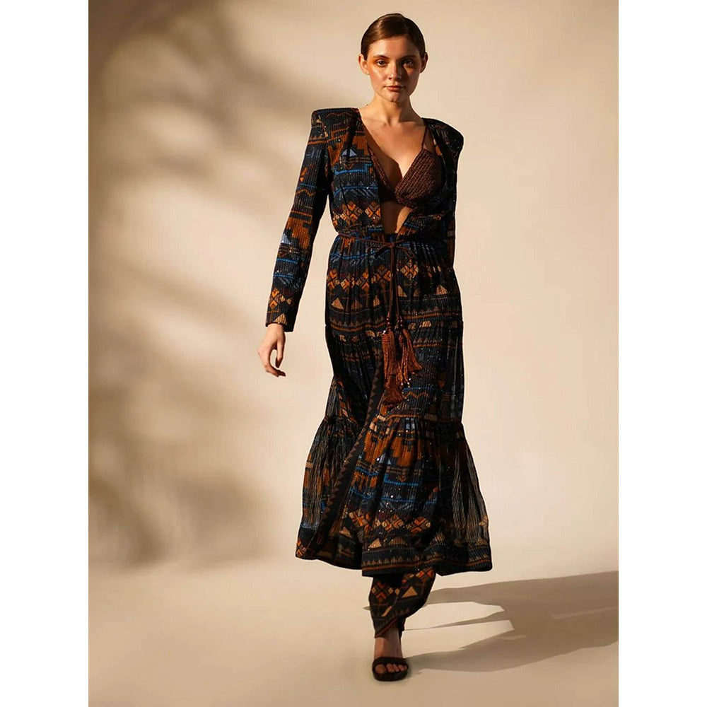 Nikita Mhaisalkar Blue Aztec Print Jacket Pant (Set of 2)